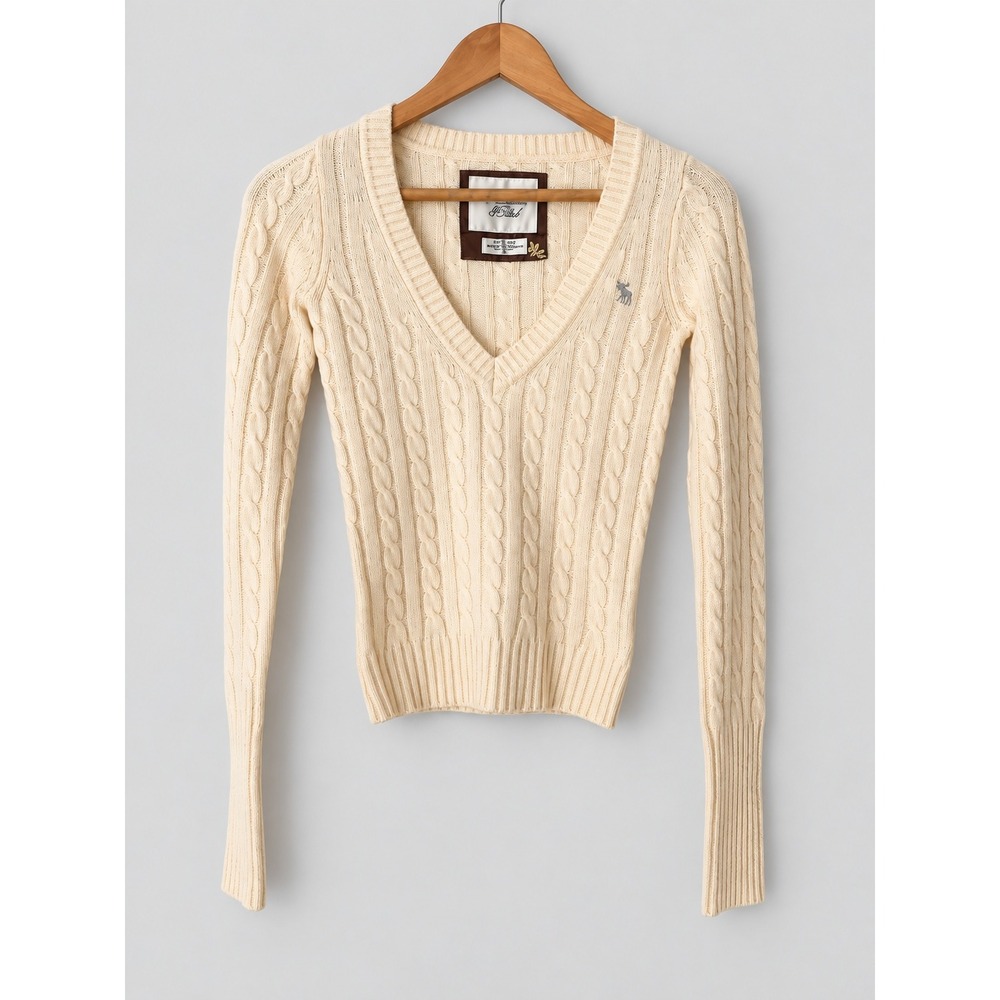 Vintage Abercrombie & Fitch Wool Cashmere Knit V-Neck Sweater Ivory Cream Small